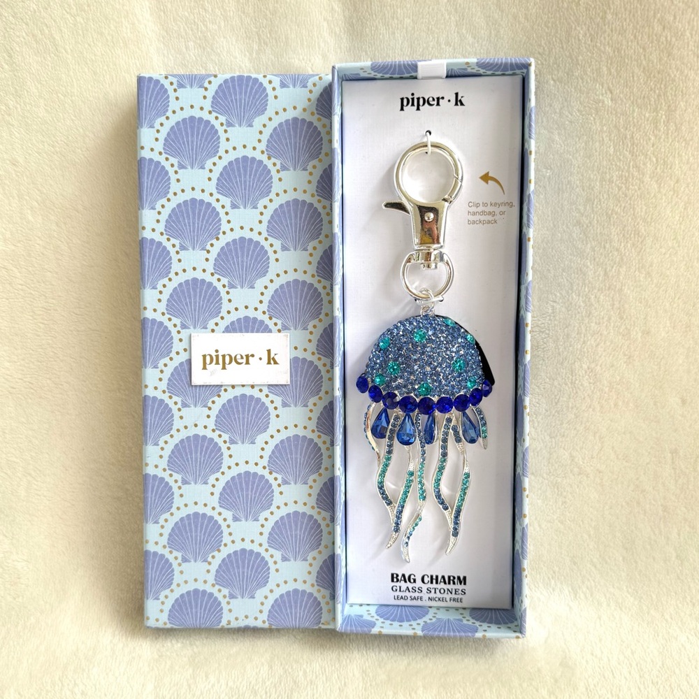 Viral Piper K Blue & Silver Jellyfish Key Chain / Bag Charm - Picture 1 of 5